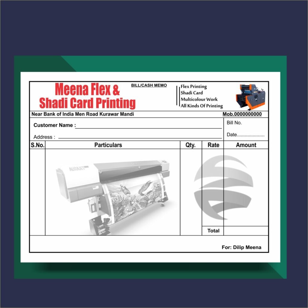 printing press multi color bill book design