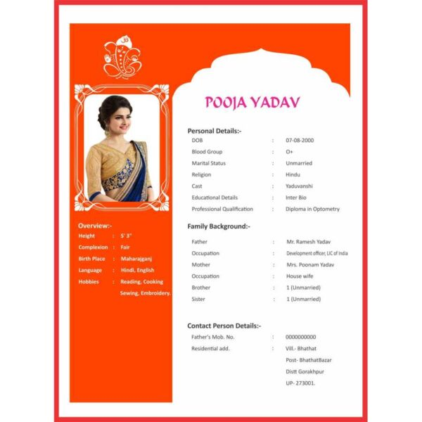 indian marriage biodata for girl