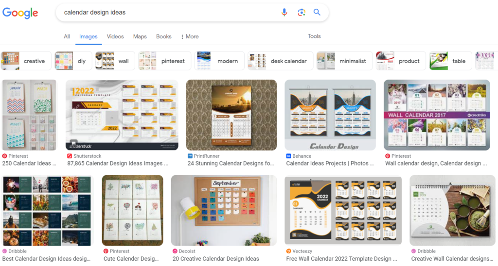 calendar design idea from google image